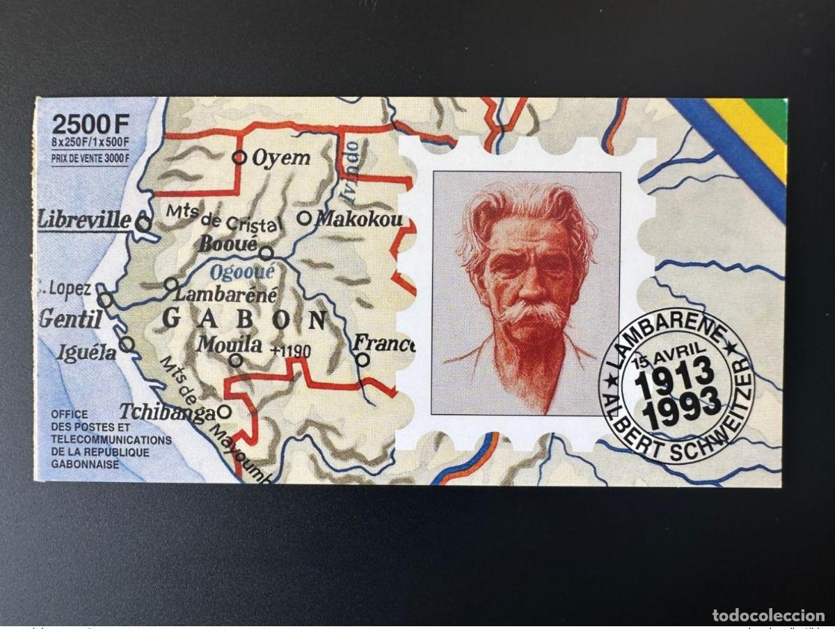 Sellos: Gab&oacute;n 1993 Mi. 1147 - 1149 Carnet MH Albert Schweitzer Lambarene Folleto MNH**