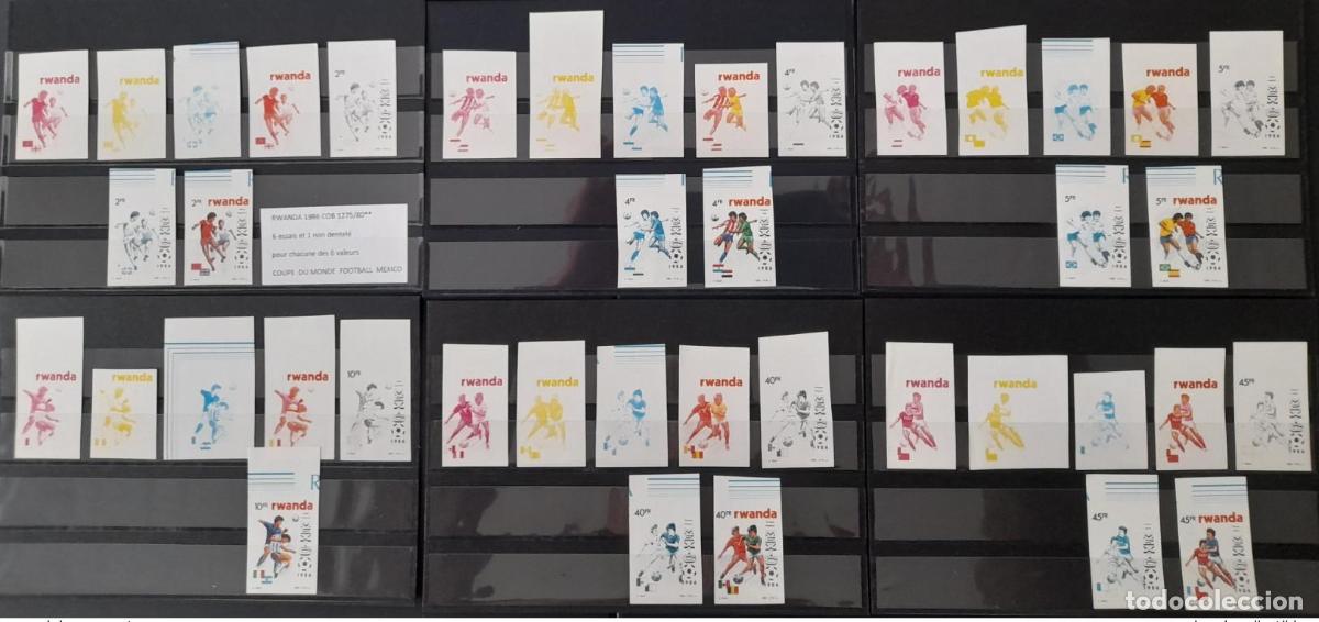 Sellos: Ruanda 1986 COB 1275 - 1280 pruebas de color IMPERF ND M&eacute;xico WM World Cup
