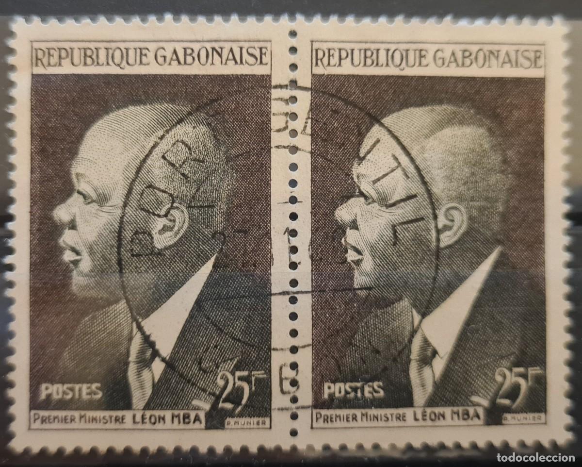 Sellos: Sello usado de la Rep&uacute;blica de Gab&oacute;n 1959. Aniversario de la Rep&uacute;blica: Prime Ministro Le&oacute;n Mba