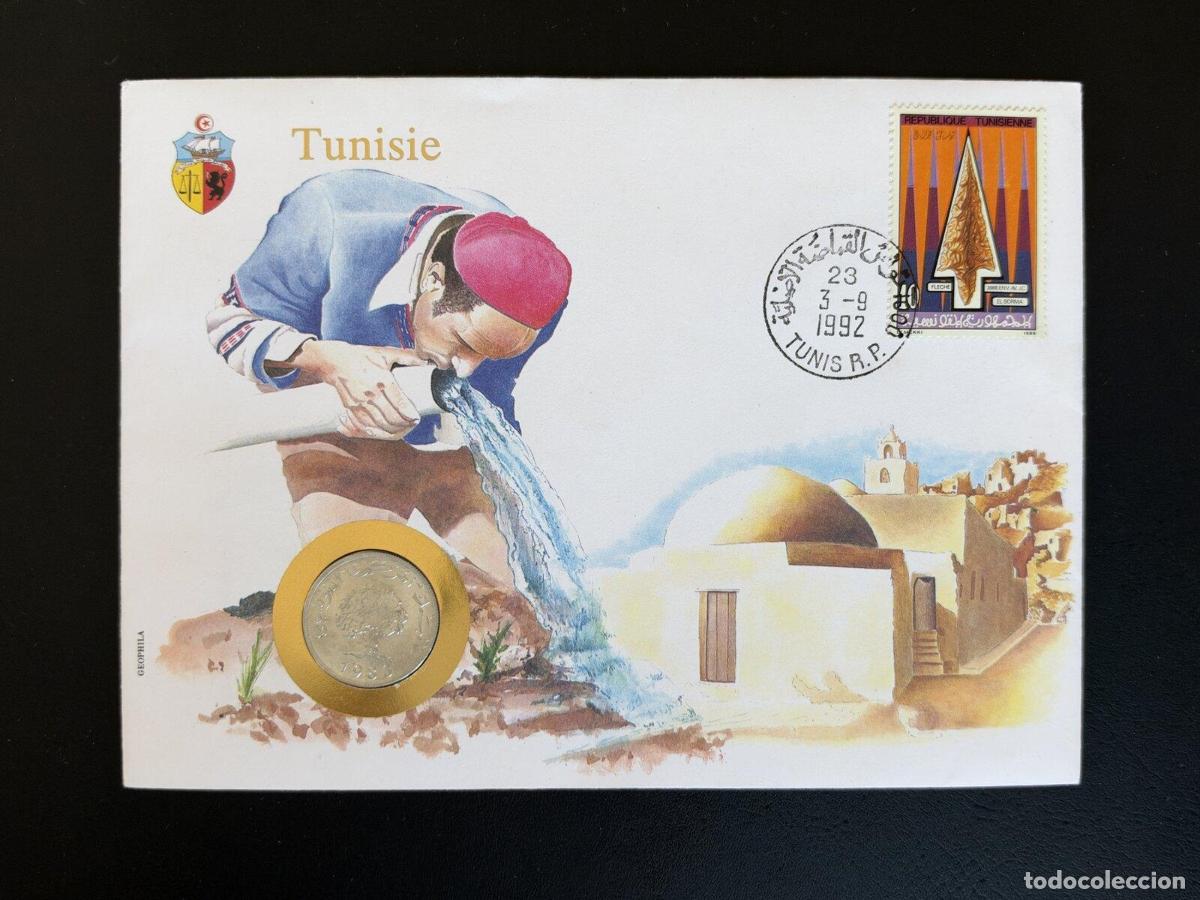 Sellos: T&uacute;nez sobre numism&aacute;tico 1992 sello flecha moneda
