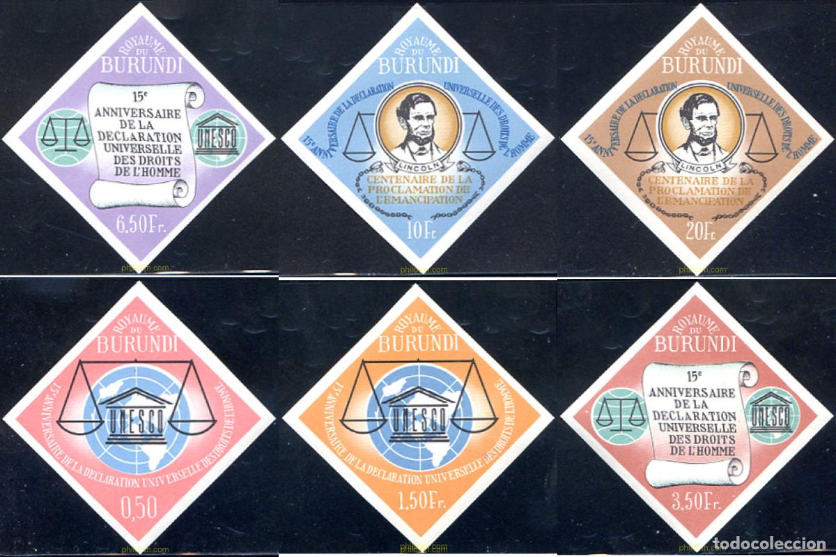Sellos: 297527 MNH BURUNDI 1963 15 ANIVERSARIO DE LA DECLARACION UNIVERSAL DE LOS DERECHOS DEL HOMBRE