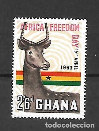 Sellos: Africa Freeedom Day, FAUNA, GHANA, sello emit. 15-4-1963