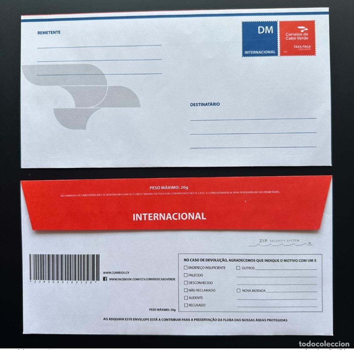 Sellos: Cabo Verde Postal Entier Ganzache Taxa Paga Servi&ccedil;o Internacional prepago 20 g
