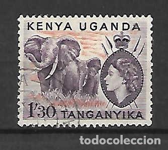 Sellos: Elefantes e Isabel II reina. Kenya, Uganda, Tanganyika, sello a&ntilde;o 1954/8