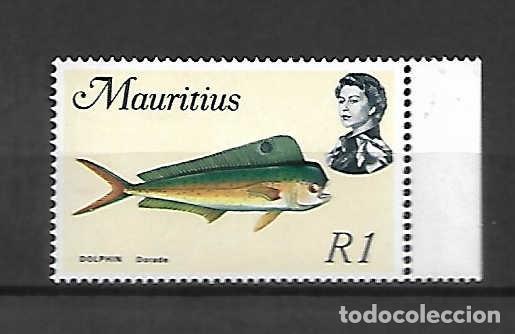 Sellos: Peces: dorada e Isabel II reina. Isla Mauricio. sello a&ntilde;o 1969