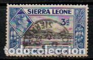 Sellos: SIERRA LEONA IVERT N&ordm; 162 (A&Ntilde;O 1938), REY JORGE VI Y Freetown desde el puerto, USADO