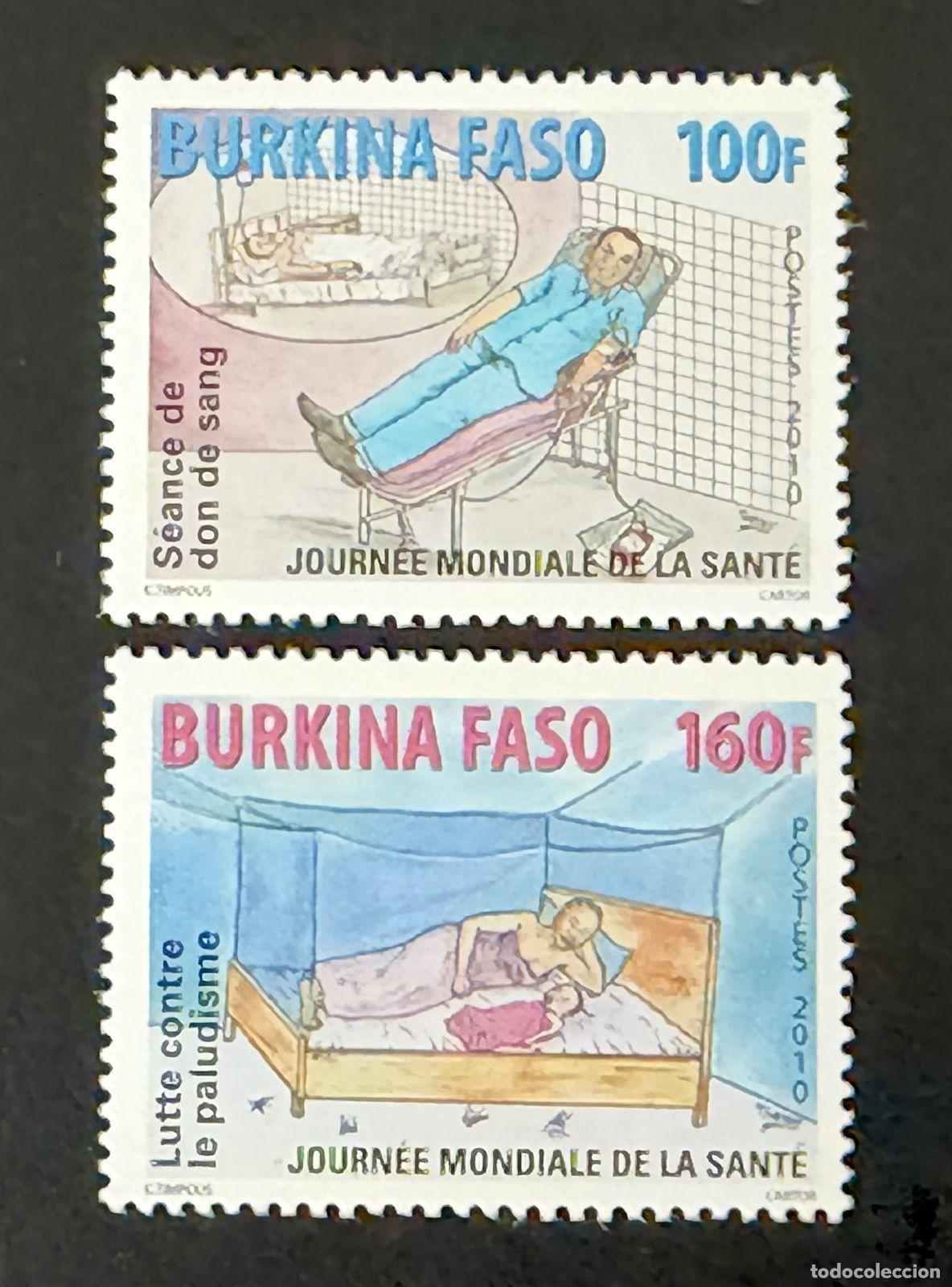 Sellos: Burkina Faso 2010 Mi. 1937-1938 salud donaci&oacute;n sangre paludismo