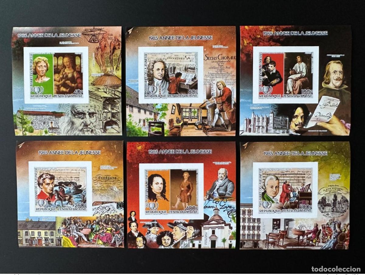 Timbres: &Aacute;frica Central 1985 Mi. Bl. 351 - 356 B EMPERADOR Y Jeunesse Vinci Bach Mozart