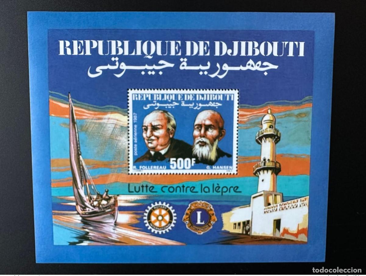 Timbres: Yibuti 1987 Mi. Bl. 137 Lucha contra la lepra Follereau Hansen Rotary Lions Club