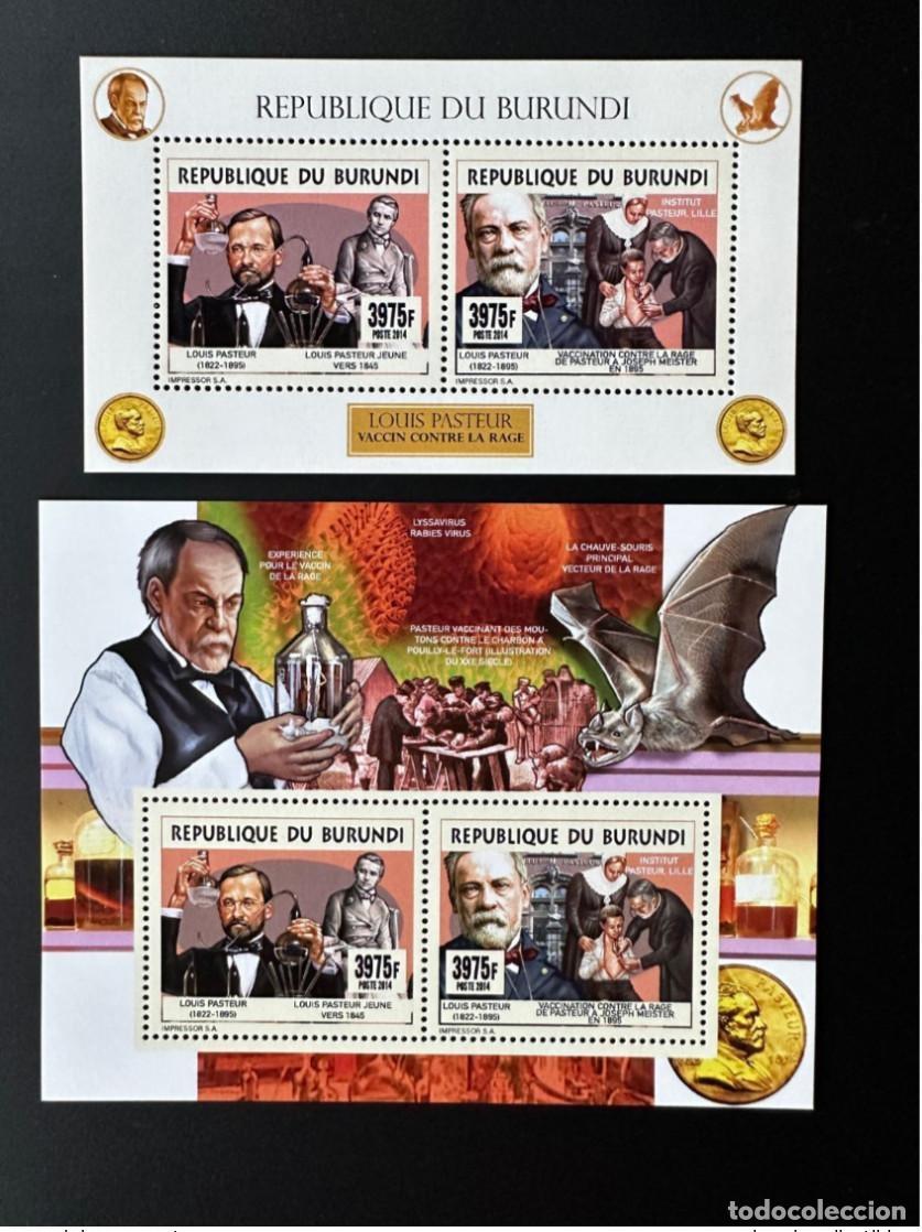 Timbres: Burundi 2014/2015 Mi. 3536 - 3537 Bl. 533 534 Vacuna contra la rabia Louis Pasteur