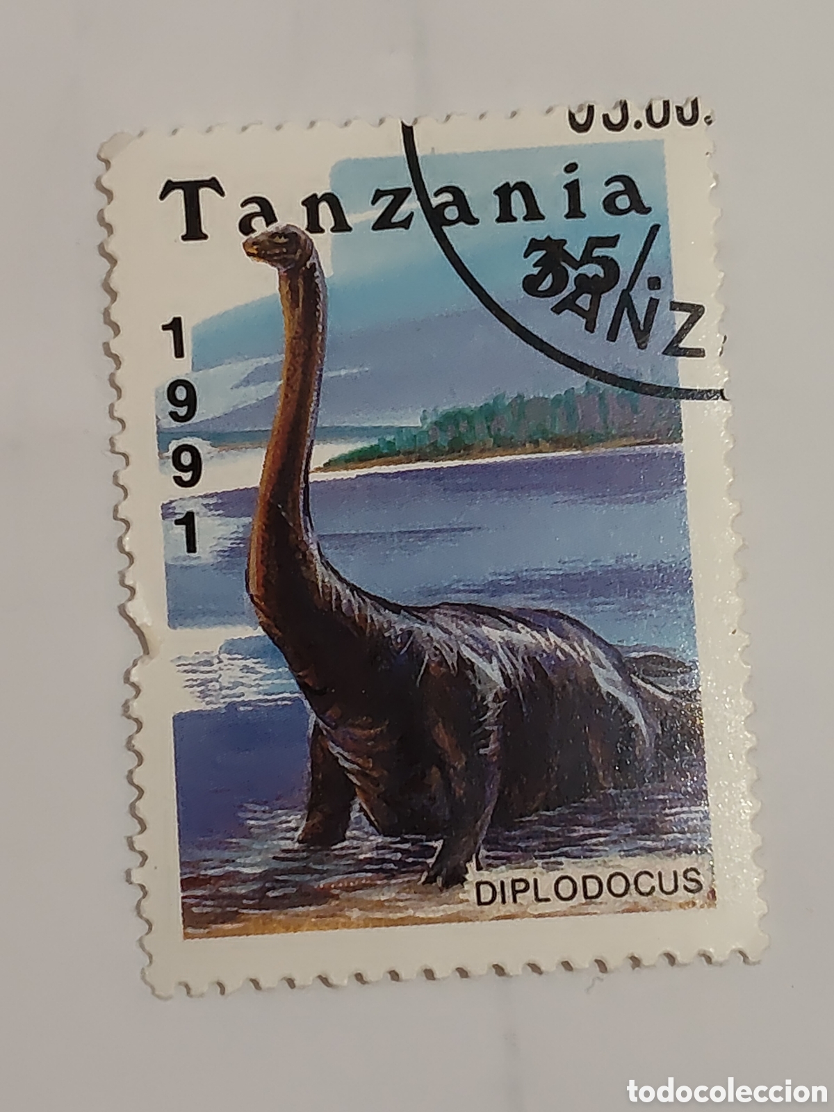 Sellos: Sello de Tanzania animales prehist&oacute;ricos Diplodocus 1991