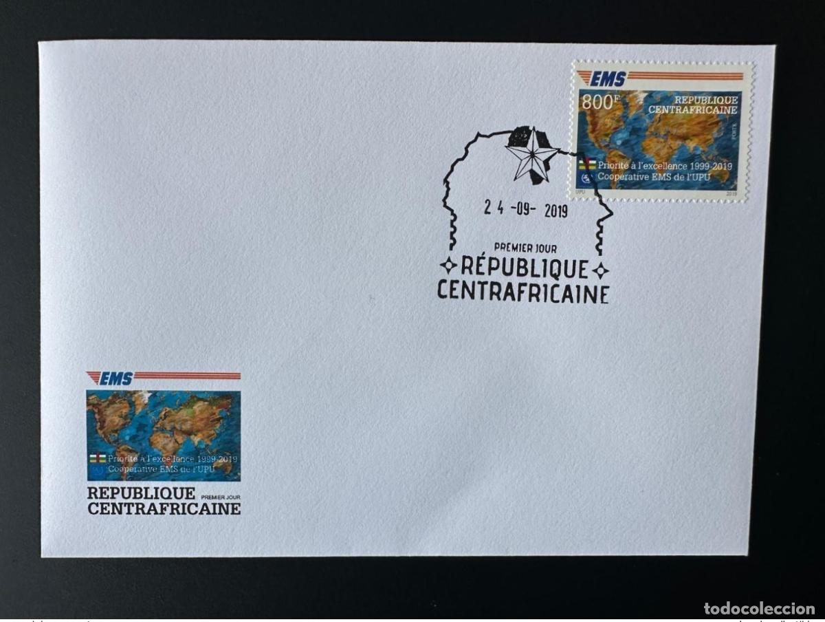 Timbres: Rep&uacute;blica Centroafricana 2019 Mi. 9030 FDC Primer d&iacute;a 20 a&ntilde;os Emisi&oacute;n conjunta EMS UPU