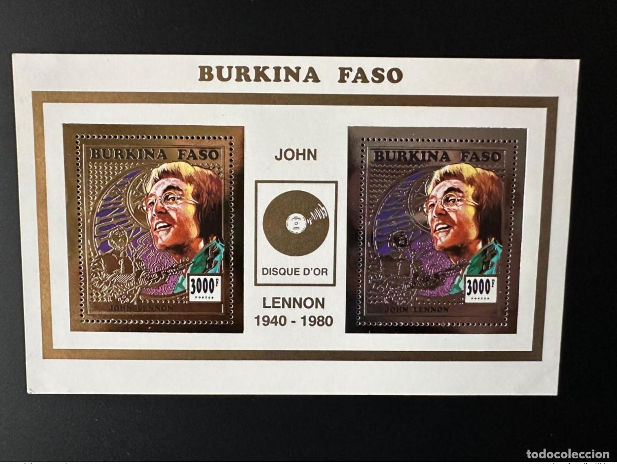 Timbres: Burkina Faso 1996 Mi. Bl. 168 John Lennon M&uacute;sica de Oro Plata