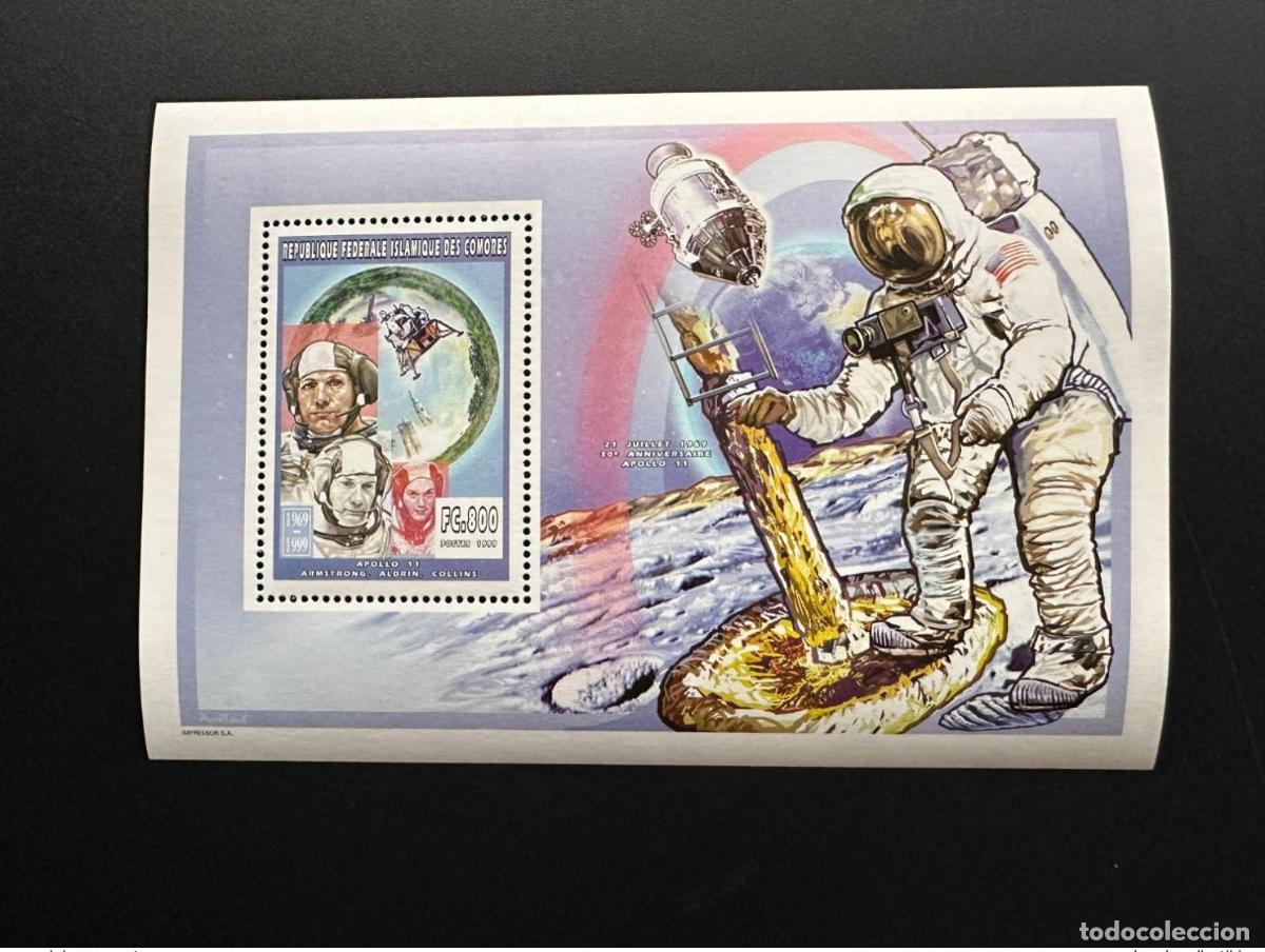 Selos: Comoras 1999 YT 1124 Bloque de lujo Apolo 11 Space Armstrong Aldrin Collins Moon