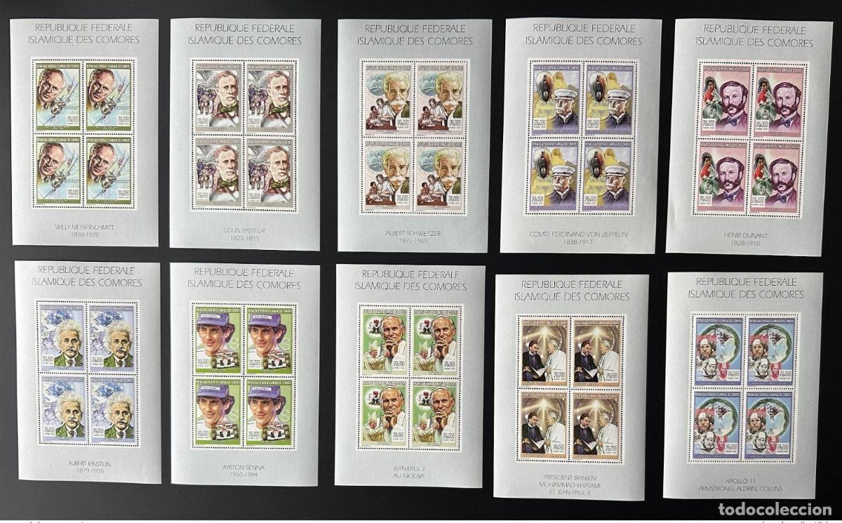 Selos: Comoras 1999 T 1115 - 1124 John Paul Pasteur Schweitzer Einstein Dunant