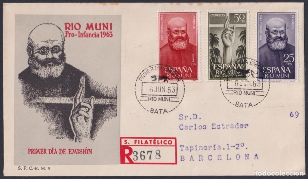 Sellos: F-EX64075 RIO MUNI SPANISH COLONIES 1963 REG FDC PRO CHILDREN JOAQUIN JUANOLA.