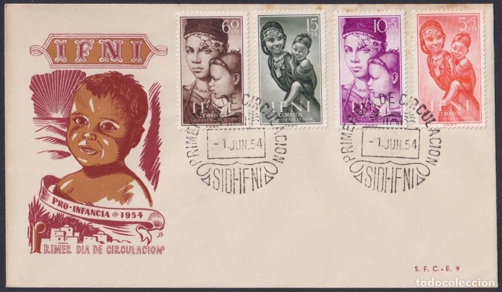 Sellos: F-EX64085 SIDI IFNI MOROCCO 1954 FDC PRO CHILDREN WOMAN TO BARCELONA SPAIN.