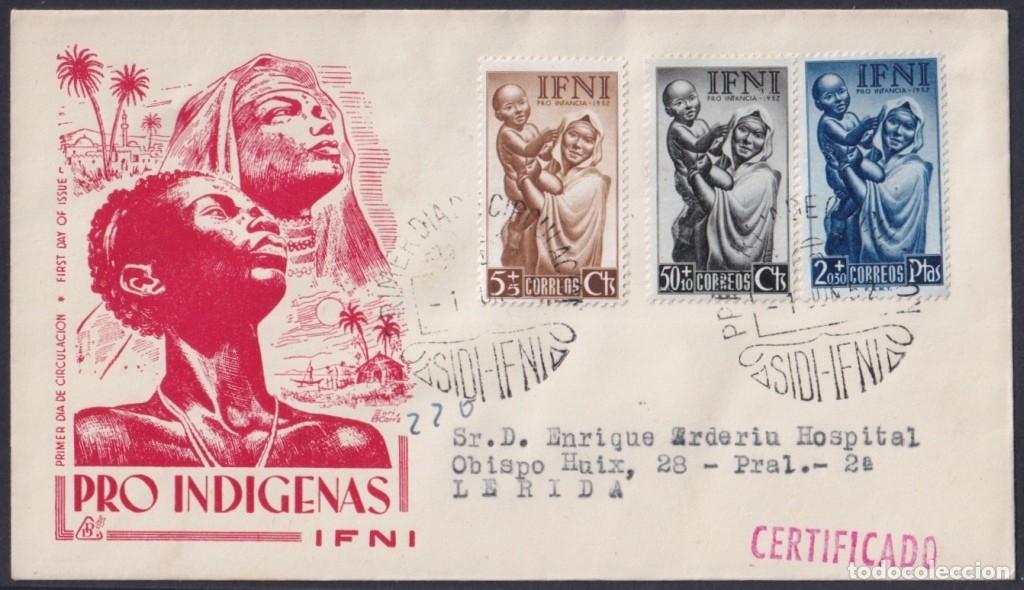 Sellos: F-EX64123 SIDI IFNI MOROCCO 1952 FDC REG PRO CHILDREN WOMAN TO BARCELONA SPAIN.