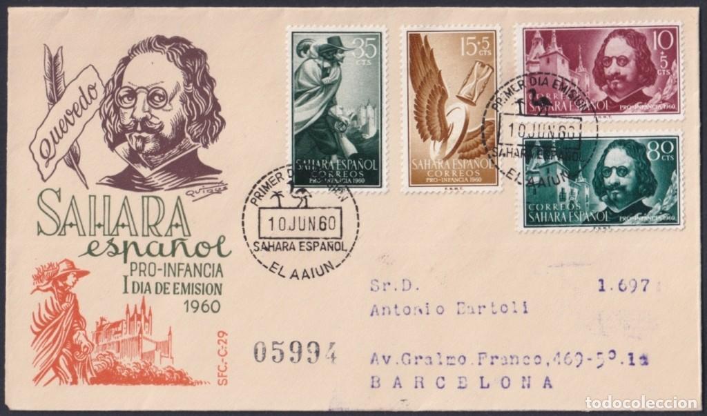 Sellos: F-EX64101 SPANISH SAHARA 1960 FDC PRO CHILDREN FRANCISCO QUEVEDO LITERATURE.