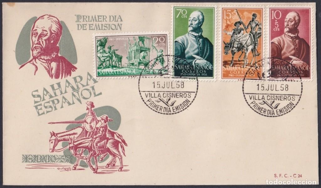 Sellos: F-EX64078 SPANISH SAHARA 1958 FDC MIGUEL DE CERVANTES DON QUIJOTE LITERATURE.
