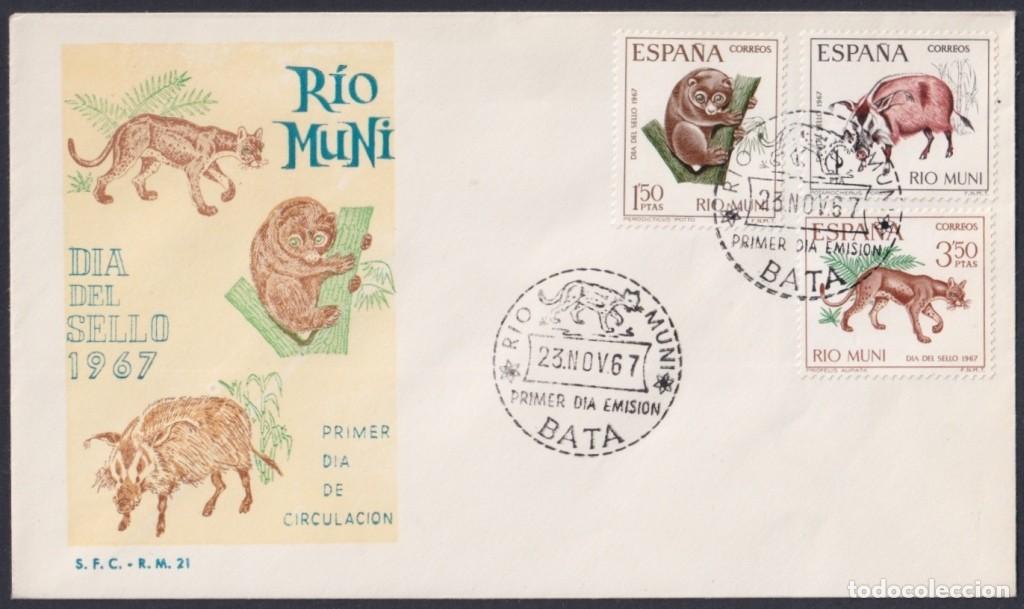 Sellos: F-EX64138 RIO MUNI SPANISH COLONIES 1967 FDC STAMP DAY FAUNA PANGOLIN DEER.
