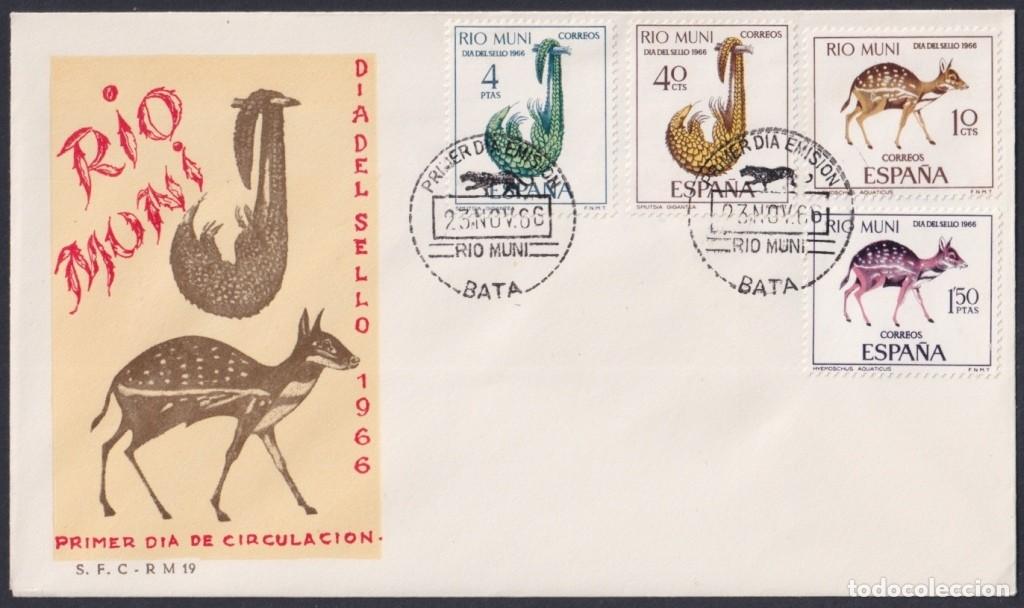 Sellos: F-EX64136 RIO MUNI SPANISH COLONIES 1966 FDC STAMP DAY FAUNA PANGOLIN DEER.
