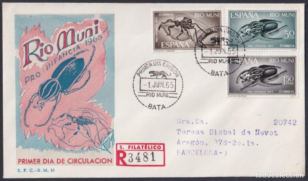Sellos: F-EX64135 RIO MUNI SPANISH COLONIES 1965 REG FDC PRO CHILDREN INSECTS BEETLE.