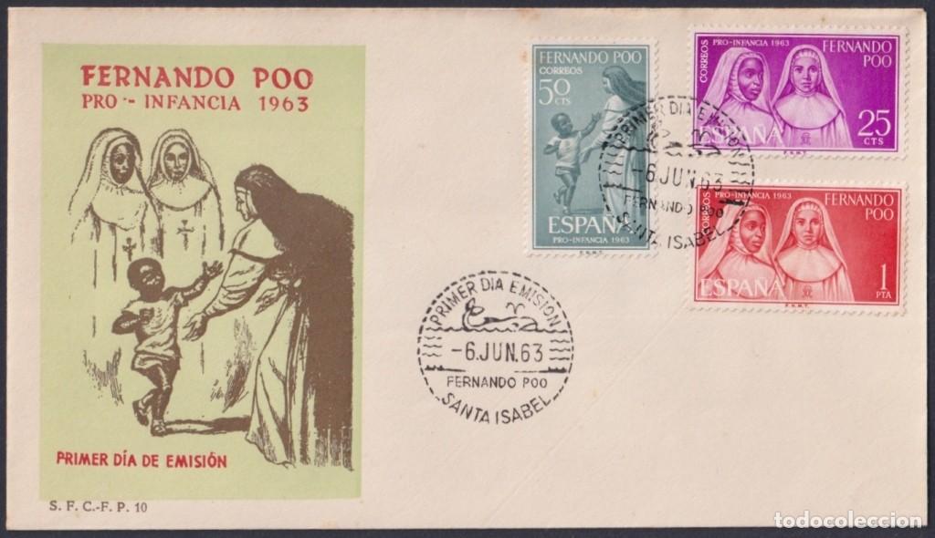 Sellos: F-EX64092 FERNANDO POO 1963 FDC PRO CHILDREN CHRISTIAN WOMAN.