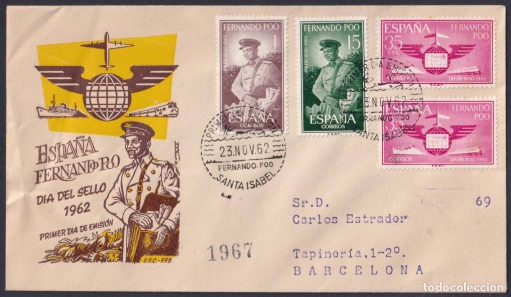 Sellos: F-EX64093 FERNANDO POO 1962 FDC REGISTERED STAMPS DAY POSTMAN.