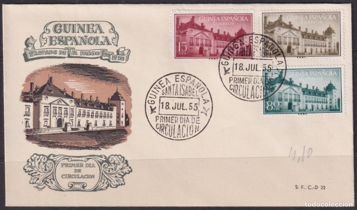 Sellos: F-EX64424 SPANISH GUINEA 1955 FDC EL PARDO TREATY ARCHITECTURE.