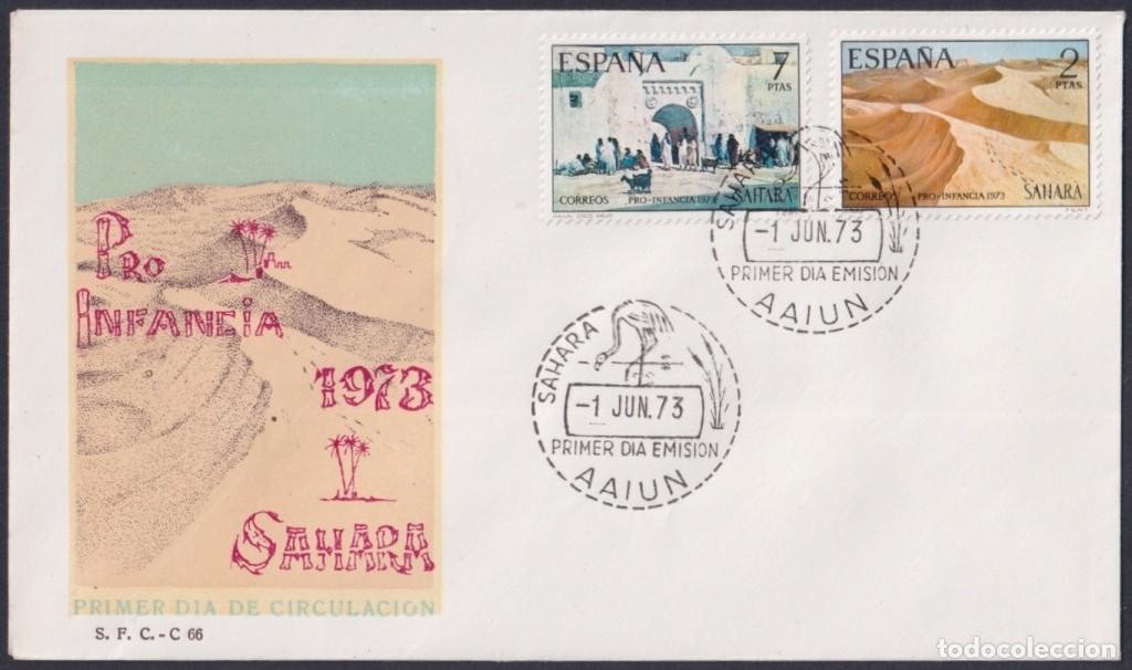 Sellos: F-EX64110 SPANISH SAHARA 1973 FDC PRO CHILDREN DESERT LANDSCAPE.