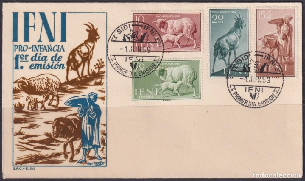 Sellos: F-EX64163 SPAIN IFNI MOROCCO 1959 FDC PRO INFANCIA CHILDREN GOAT.