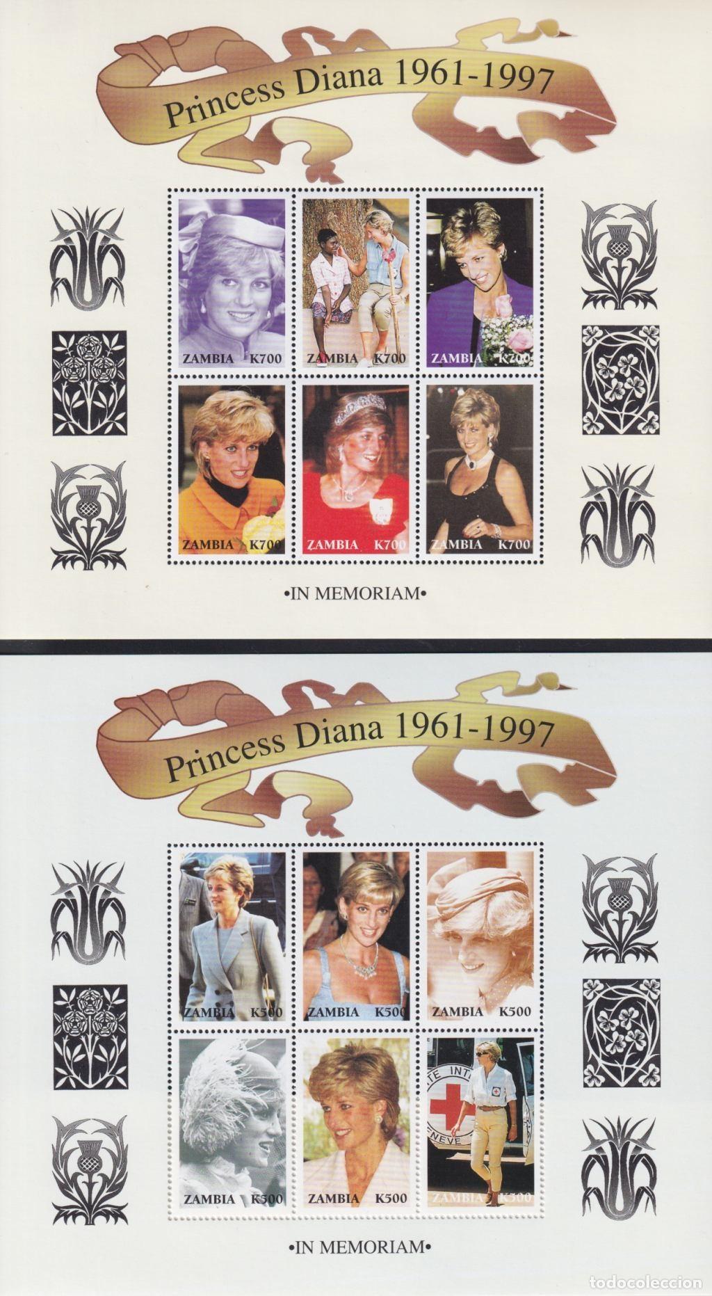 Sellos: F-EX65041 ZAMBIA MNH 1997 PRINCESS DIANA IN MEMORIAM SPECIAL SHEET.