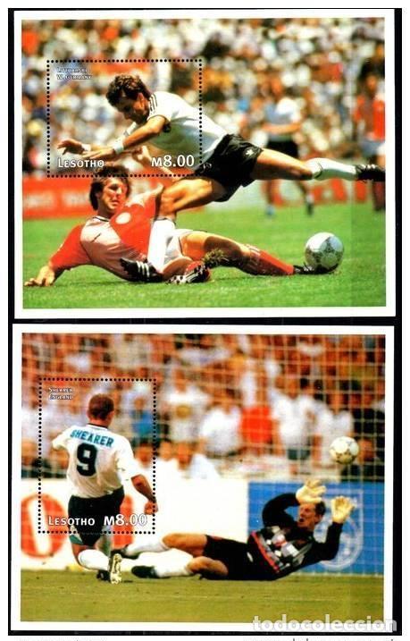Sellos: COPA MUNDIAL DE F&Uacute;TBOL LESOTO 1997 WM FRANCIA '98 2 BLOQUES Mi. 121-122