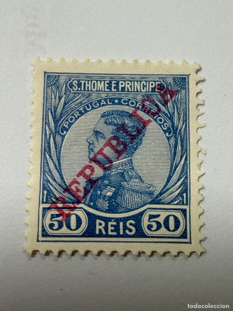 Sellos: SANTO TOM&Eacute; Y PR&Iacute;NCIPE 1912 - MANUEL II - SOBRECARGA REP&Uacute;BLICA - MUNDIFIL 116 - SIN GOMA