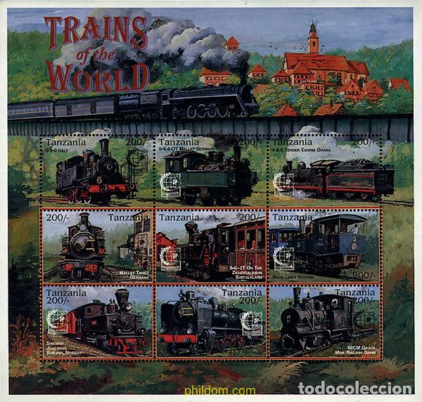 Sellos: 797558 MNH TANZANIA 1995 SINGAPORE 95. EXPOSICION FILATELICA INTERNACIONAL. TRENES
