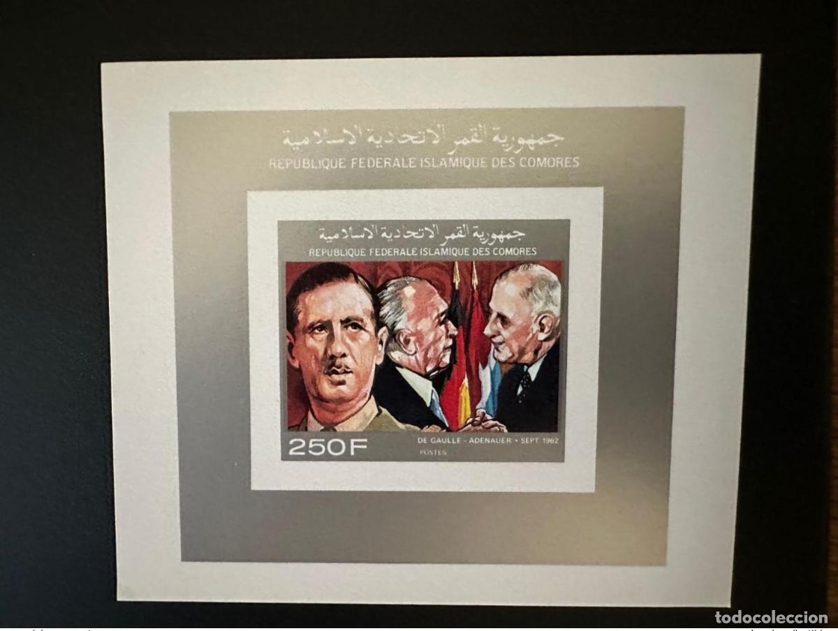 Sellos: Comoras 1990 Mi. 944 ND IMPERF Bloc Luxe General de Gaulle Konrad Adenauer