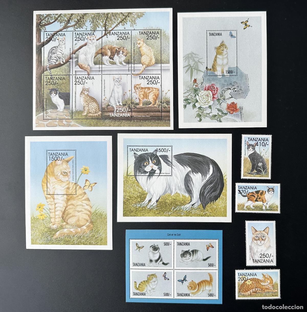Sellos: Tanzania 1999 Mi. 3394-3405 Bl. 453-454 Colecci&oacute;n de gatos dom&eacute;sticos felinos