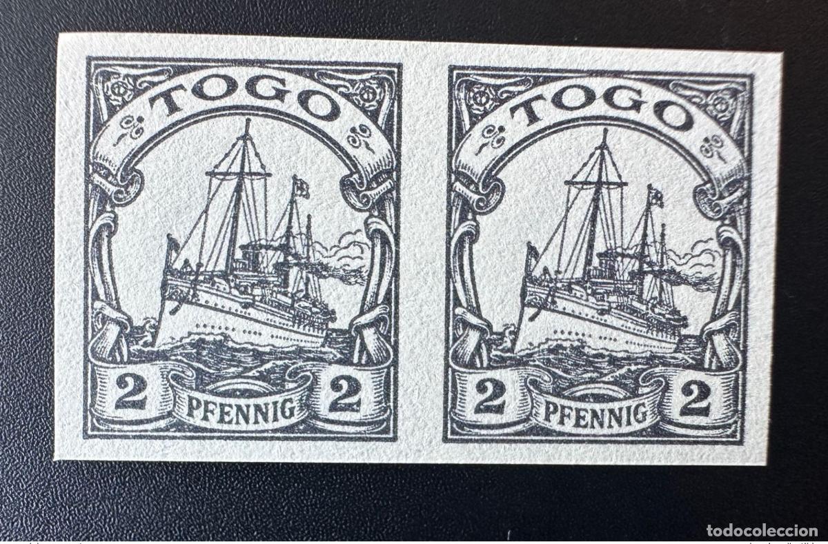 Sellos: Par horizontal Togo 1900 SMS Hohenzollern Schiff Boat Proof ND de 2 peniques