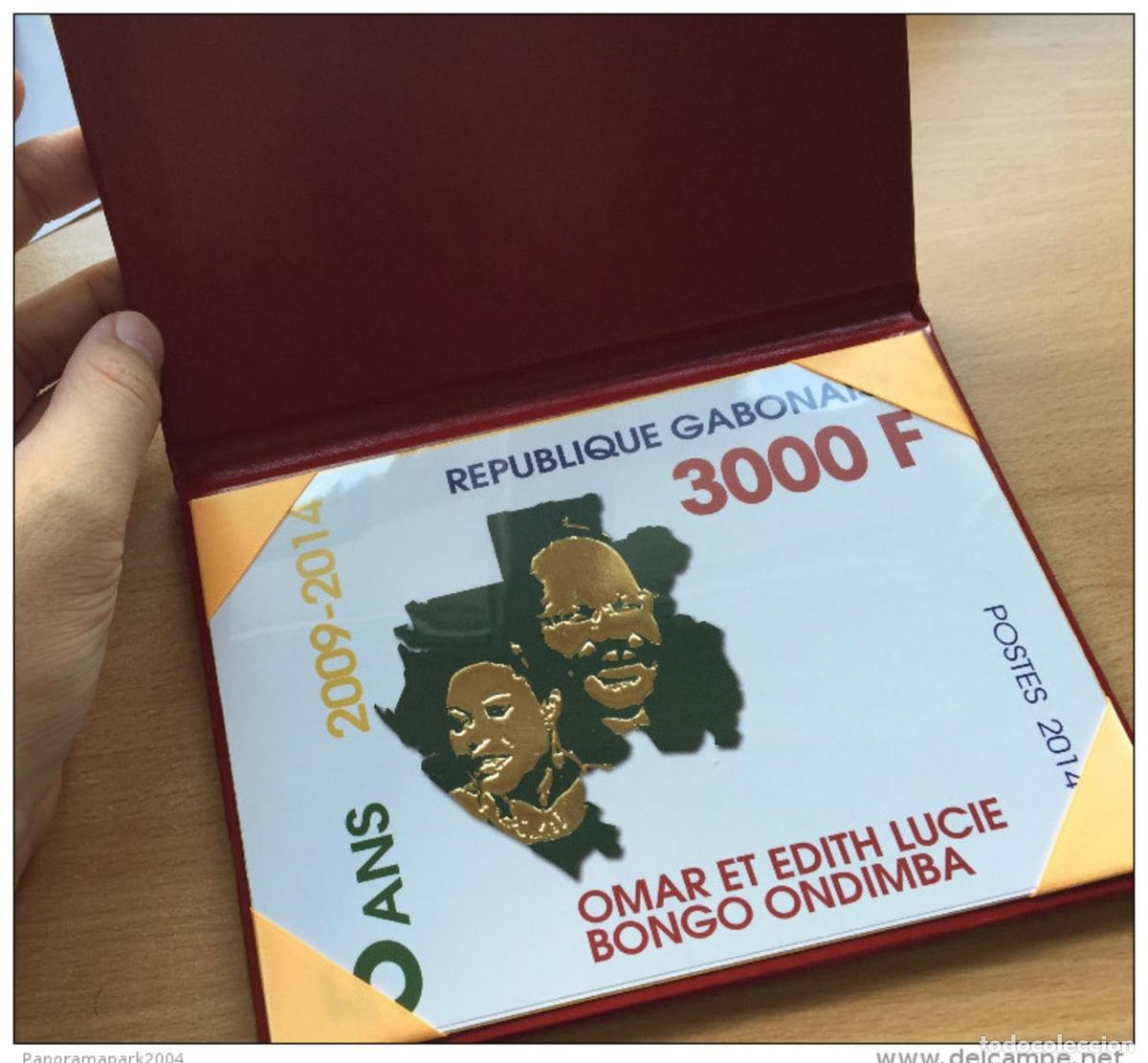 Sellos: Gab&oacute;n 2014 Mi. Sello gigante Block 134 2009 Omar Edith Bongo 3000 F caja dorada