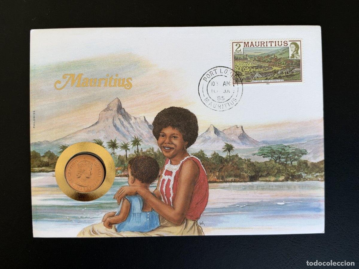 Sellos: Mauricio sobre numism&aacute;tico Philswiss 1985 sello 2 Rupias