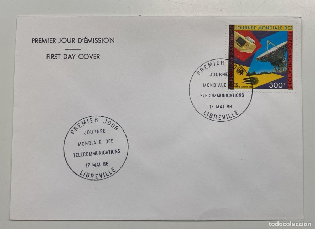 Sellos: TS.)1986, GABON, LIBREVILLE, FIRST DAY COVER, COMMEMORATIVE PRE-PRINTED DESIGN FEATURING A SATELLITE
