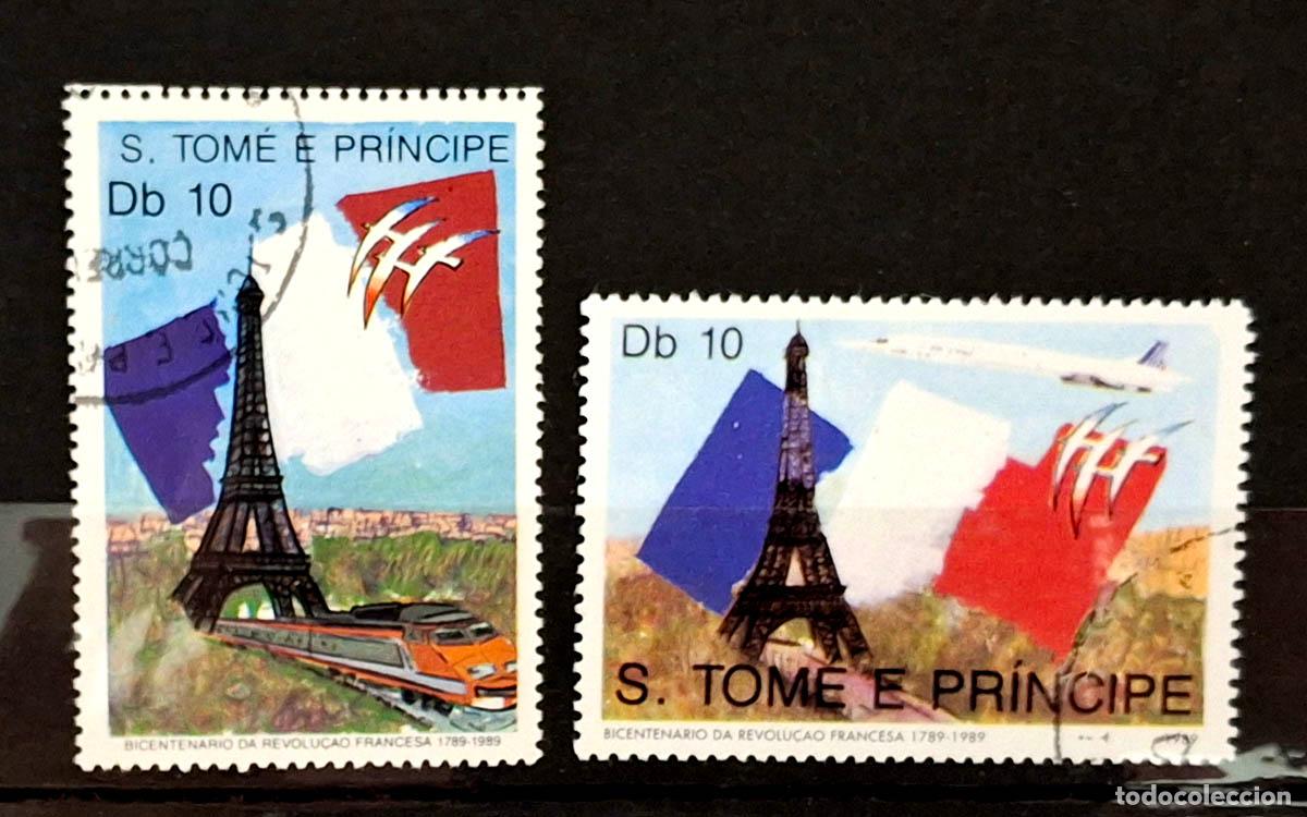 Selos: 2 sellos de Santo Tom&eacute; y Pr&iacute;ncipe - Francia / Torre Eiffel