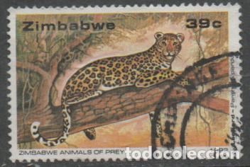 Sellos: ZIMBABWE IVERT N&ordm; 247, PROTECCION DE LOS GRANDES FELINOS, LEOPARDO, USADO