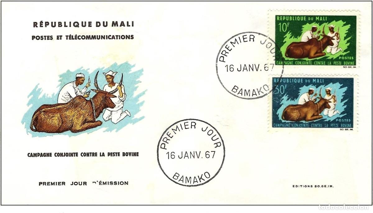 Sellos: Mali 1967 - FDC : Mi 138/139 - YT 98/99 - Vacunaci&oacute;n de vacas