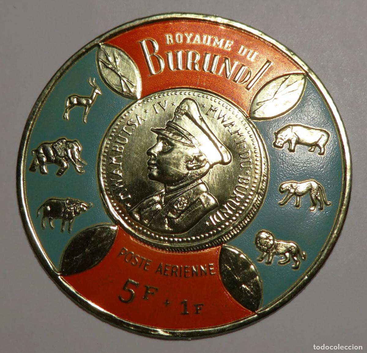 Sellos: Sello de BURUNDI SELLO Repujado con L&aacute;mina Dorada 1965.Rey Mwambutsa IV 5 + 1 F