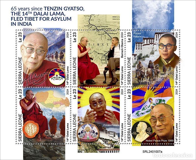 Sellos: Sierra Leona 2024 Mi. 18340-18345 hoja Dalai Lama T&iacute;bet Potala
