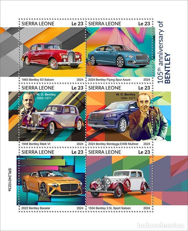 Sellos: Sierra Leona 2024 Mi. 18451-18456 hoja Bentley coches autom&oacute;vil