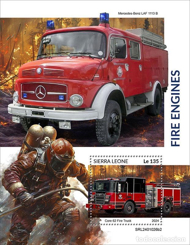 Sellos: Sierra Leona 2024 Mi. Bl. 3242 bloque camiones de bomberos