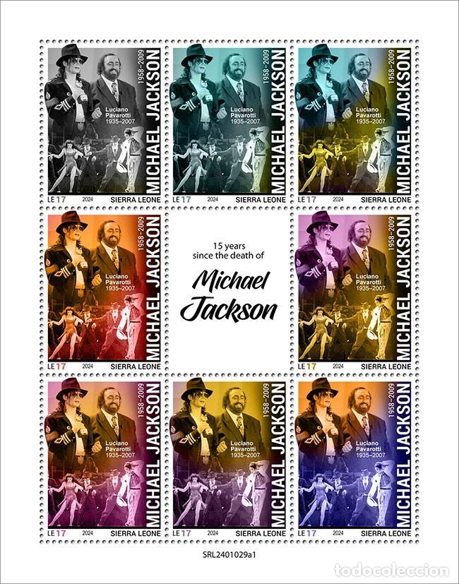 Sellos: Sierra Leona 2024 Mi. 18695-18702 hoja Michael Jackson cantante m&uacute;sica